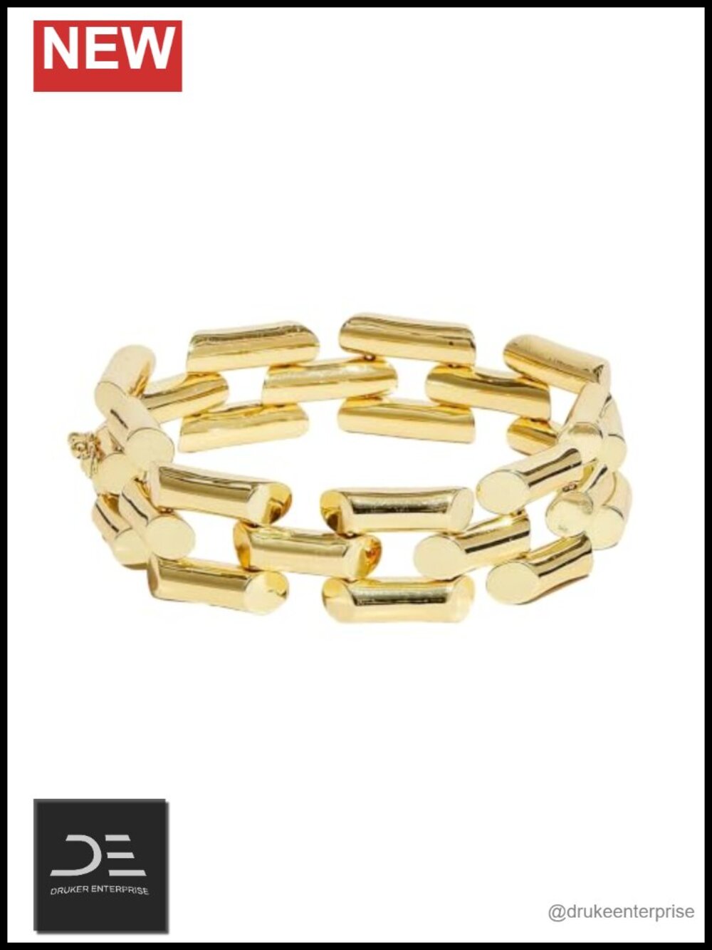 Chunky 18K Gold-Plated Link Bracelet for Women, Bar Chain, 7 Inch